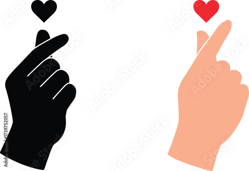 hand gesture love symbol, romantic finger heart sign, Korean finger heart illustration, couple relationship design, vector love gesture art isolated