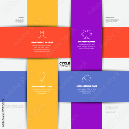 Cycle infographic template with intersecting rectangular paths, perfect for presenting cycle processes, stages, or step-by-step information. This cycle template is ideal for visual presentations.