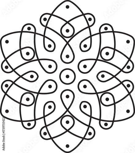 Indian Traditional and Cultural Rangoli, Alpona, Kolam, or Paisley vector line art. Tradition of the Bengal region, for textile printing, logo, and wallpaper	
