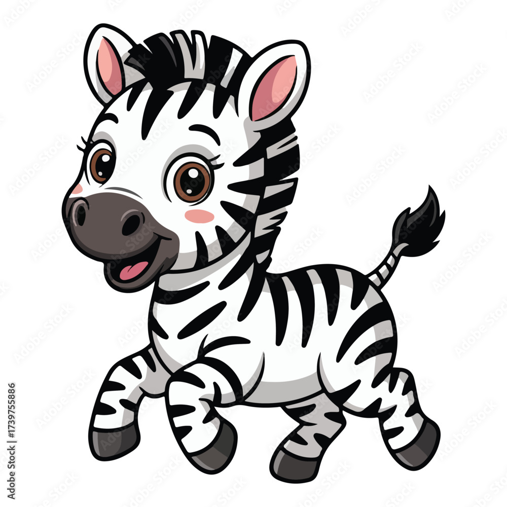 Fototapeta premium Cartoon Zebra Runing Vector Illustration