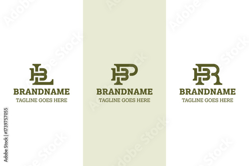 Letters BL BP BR Monogram Logo Set, for business with BL LB BP PB BR RB initials