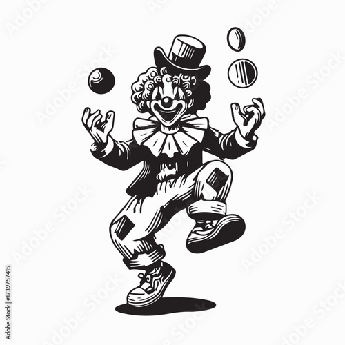 Funny Clown Juggling with Joy Vector Design isolated on white background