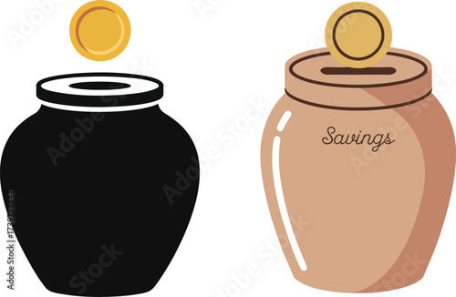 Money Jar Coin Slot Personal Savings Icon Set