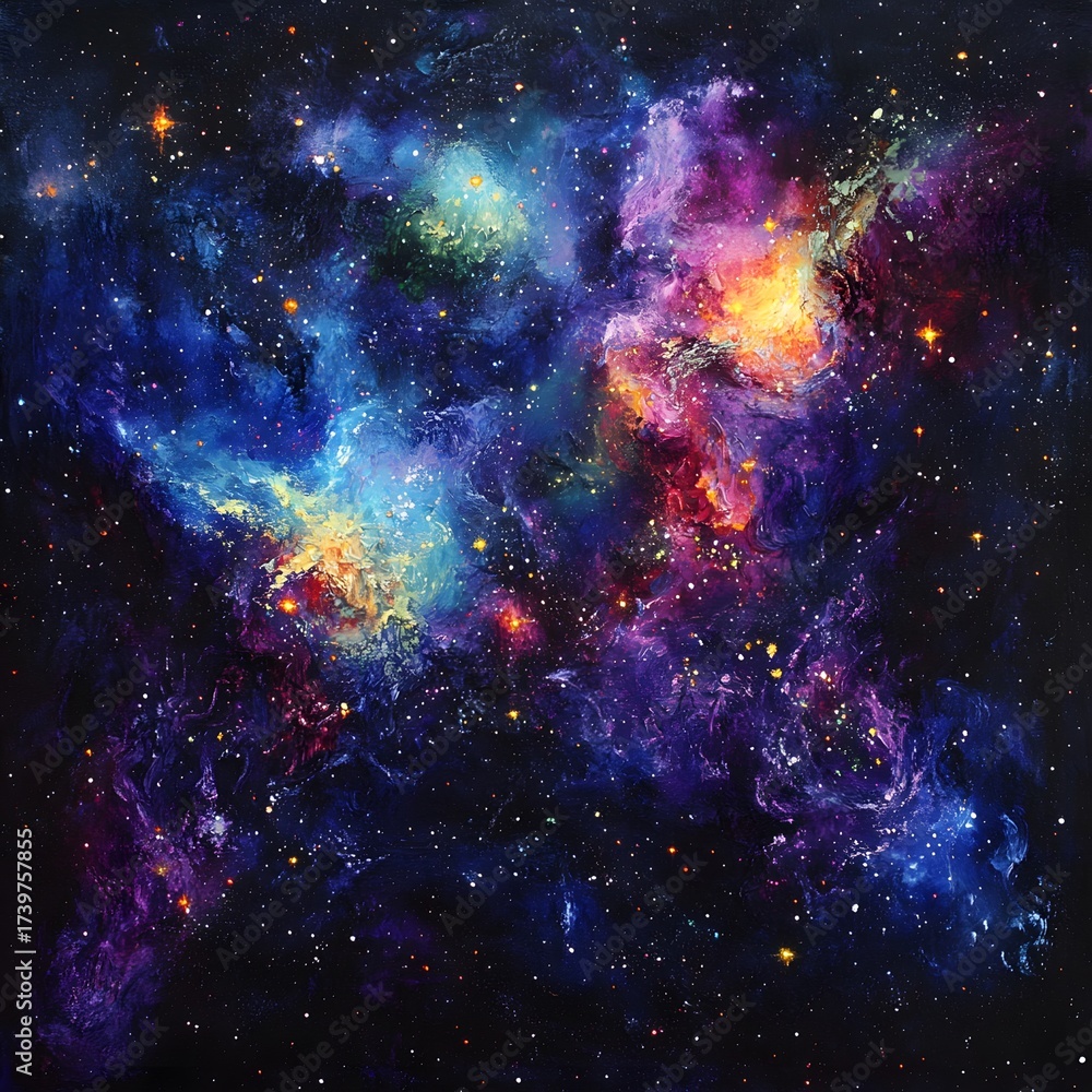 Fototapeta premium Vibrant Nebula Cosmic Art Painting Deep Space Galaxy