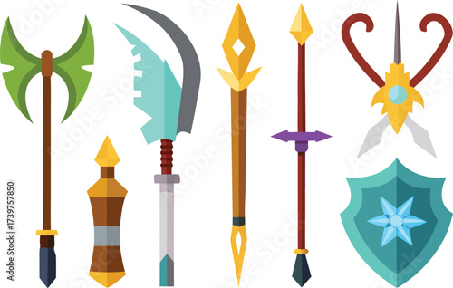 Fantasy weapon icons collection swords bows magic vector graphics eps illustration