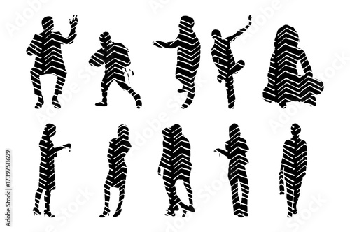Vector illustration, Outline silhouettes of people, Contour drawing, people silhouette, Icon Set Isolated , Silhouette of sitting people, Architectural set