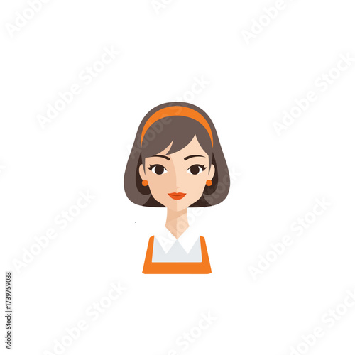 Woman with brown hair and orange headband looking forward.