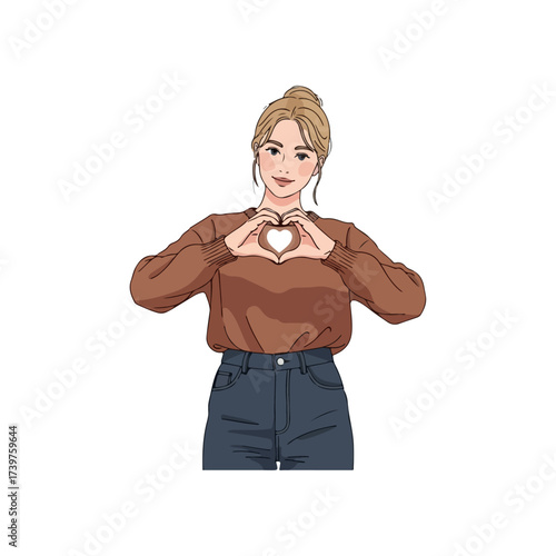 Woman Forming Heart Shape with Hands, Expressing Love and Affection.