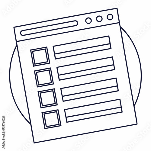 A stylized line art illustration of a digital form or checklist displayed on a computer screen or web page with checkboxes and input fields