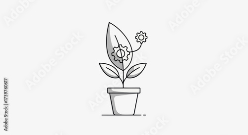 Minimalist Grayscale Art of a Stylized Leaf on a White Background, Clean Botanical Graphic Design Element, Flat Vector Elements, Vector Illustration, Simple Vector, Stylized Vector Drawing, Vector