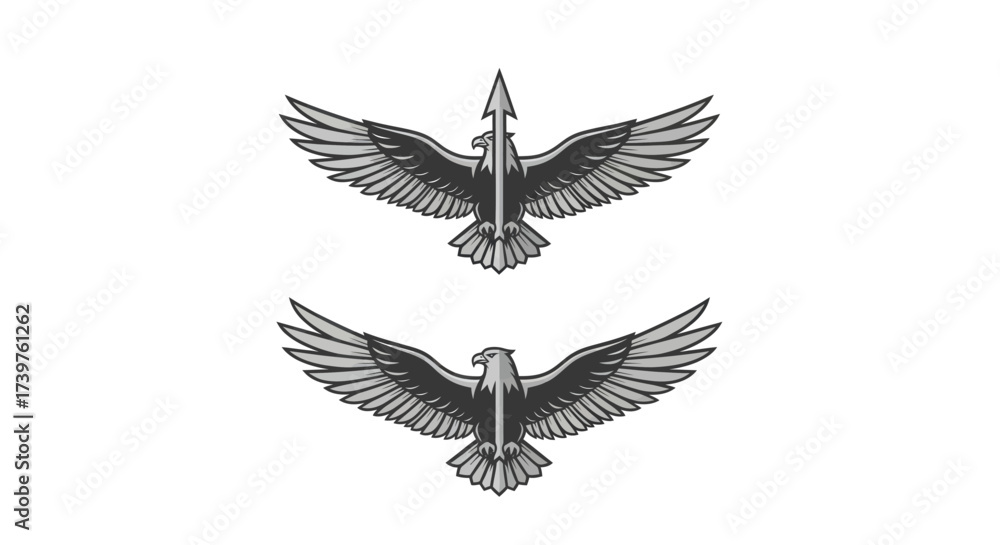 Fototapeta premium Minimalist Vector Illustration of Two Stylized Grey and Black Wings, Ideal for Logos, Emblems, and Graphic Design on a Clean White Background, Flat Vector Elements, Vector Illustration, Simple
