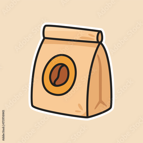 Coffee Bean Bag Illustration with Cafe Style Packaging for Fresh Roast and Barista Theme Design