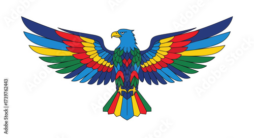 Vibrant Stylized Wing Illustration with Colorful Feathers on White Background, Dynamic Graphic Design Element for Emblems and Logos, Flat Vector Elements, Vector Illustration, Simple Vector, Stylized