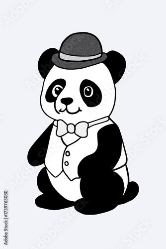 Cute panda, bedroom poster, children's decor, monochrome panda.
