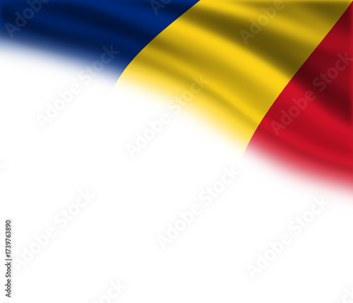 White background with the flag of Romania in the upper right corner