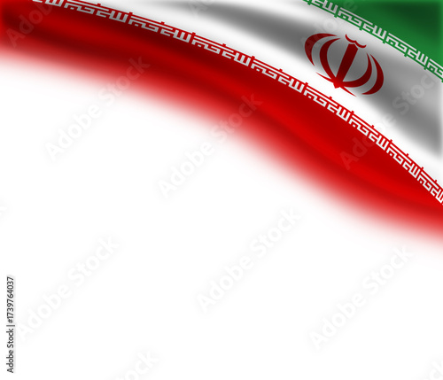White background with the flag of Iran in the upper right corner