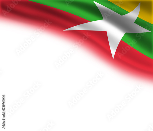 White background with the flag of Myanmar in the upper right corner