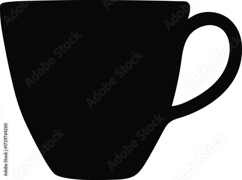 A black ceramic coffee mug, minimal and modern design, simple yet elegant, high contrast
