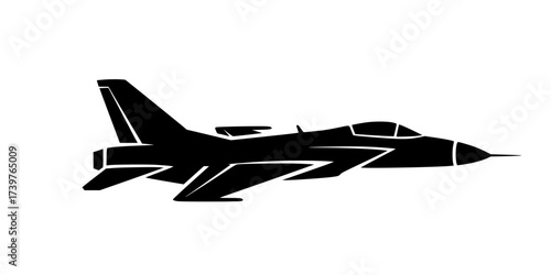 Military aircraft icon in flat style, filled black symbol