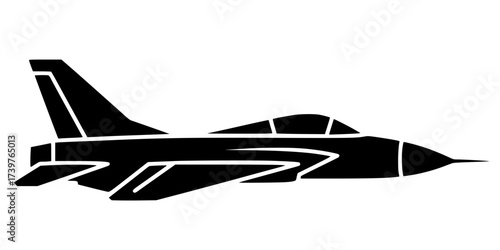 Military aircraft icon in flat style, filled black symbol