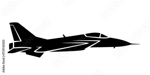 Military aircraft icon in flat style, filled black symbol
