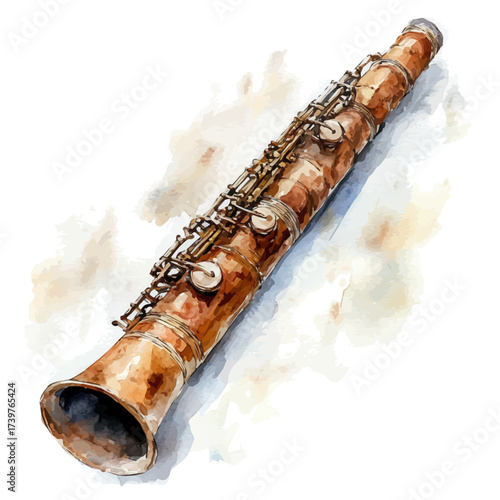 watercolor vector of Bassoon, isolated on a white background.