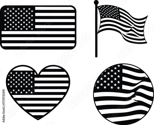 American flag vector graphics patriotic symbols black white