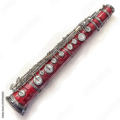Bassoon, watercolor clipart vector, isolated on a white background.
