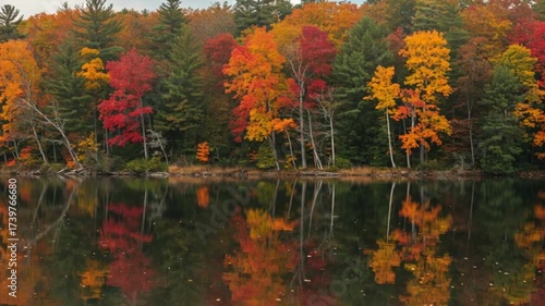autumn trees reflected in water footage