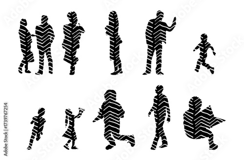 Vector illustration, Outline silhouettes of people, Contour drawing, people silhouette, Icon Set Isolated , Silhouette of sitting people, Architectural set