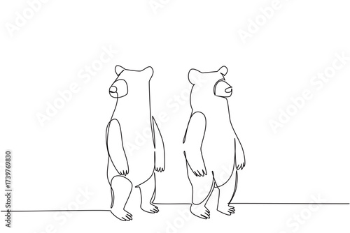 Continuous line drawing of two black bears in outline style, symbolizing nature awareness and conservation, designed as a minimalist artwork for National Black Bear Day, wildlife concept.