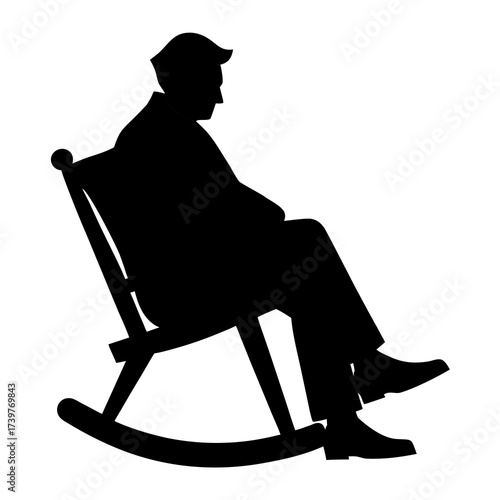 Old man sitting in rocking chair silhouette vector black illustration on white background