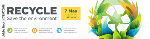 Recycle Symbol banner, saving ecology concept when people are recycling and reducing wastes