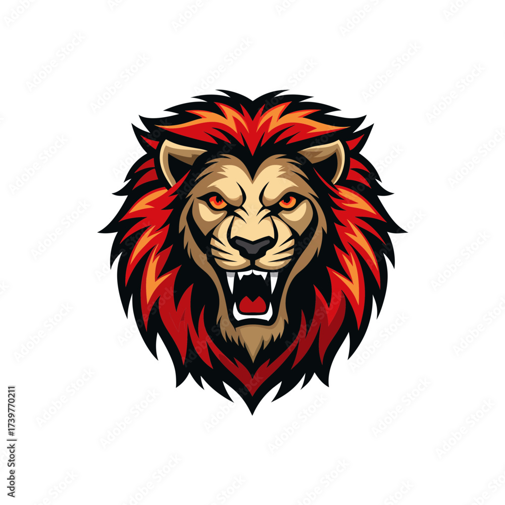 Fototapeta premium Illustration of an angry lion head mascot on transparent background silhouette