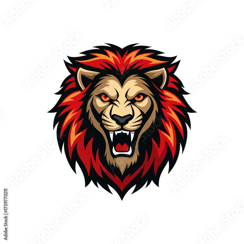 Illustration of an angry lion head mascot on transparent background silhouette