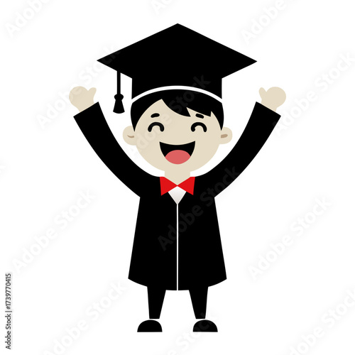 Boy celebrating graduation with cap silhouette vector black illustration on white background