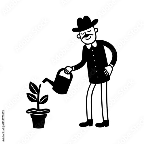 funny comedy face gardener full body cartoon illustration