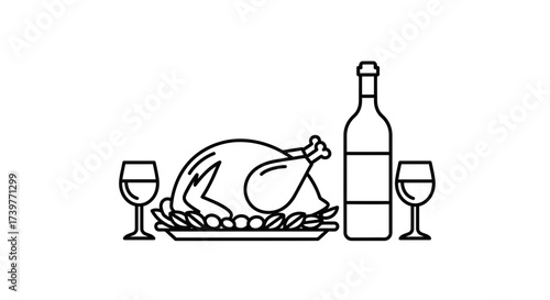 Roast Turkey with Wine Icon – Holiday Dinner Celebration Symbol