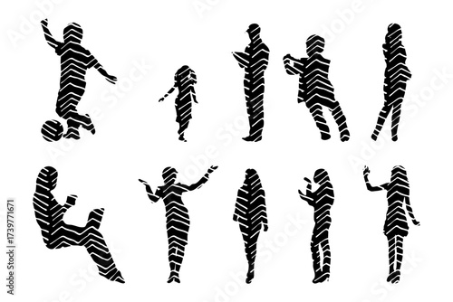 Vector illustration, Outline silhouettes of people, Contour drawing, people silhouette, Icon Set Isolated , Silhouette of sitting people, Architectural set