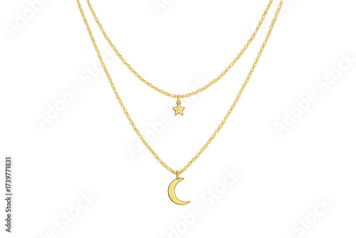 Wallpaper Mural Gold layered necklace, star and moon pendants, isolated on transparent. Torontodigital.ca