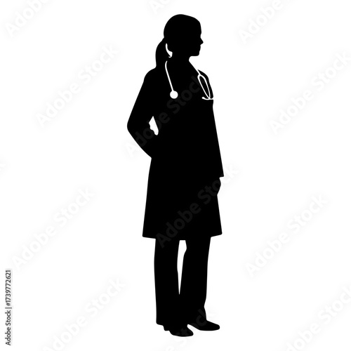 Female doctor standing vector silhouette