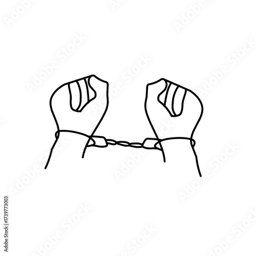Hands in handcuffs outline icon. Handcuffed hands illustration. Handcuffed hands line art illustration. Handcuff bracelet illustration 