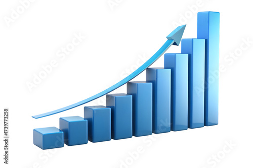 Blue 3d bar graph with upward trending arrow showing financial growth and positive progress isolated on transparent background Free Download Blue 3d bar graph with upward trending arrow showing financial growth and positive progress isolated on transparent background - GFXLoad
