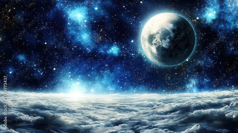 Fototapeta premium Spectacular view of the cosmos with planet and stars at night