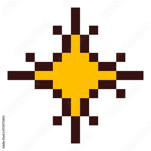 Pixel art star. 8 bit sparkle. Magic firework icon in retro 90s style. Twinkle y2k snowflake. Vintage party element isolated. Vector illustration.