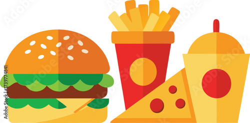Vector illustration of fast food meal pizza burger fries drink icon eps