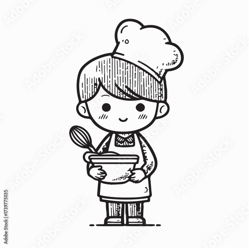 Happy Cartoon Child Chef Cooking Vector Image isolated on white background