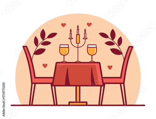 Romantic dinner date scene with wine and candles illustration vector