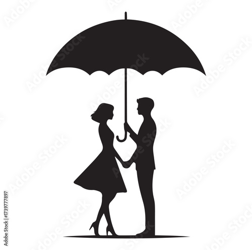 A Romantic couple holding umbrella silhouette and Vector
