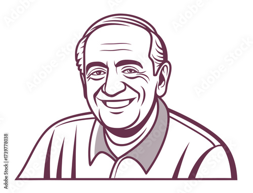 Line drawing illustration of a smiling mature man portrait vector design
